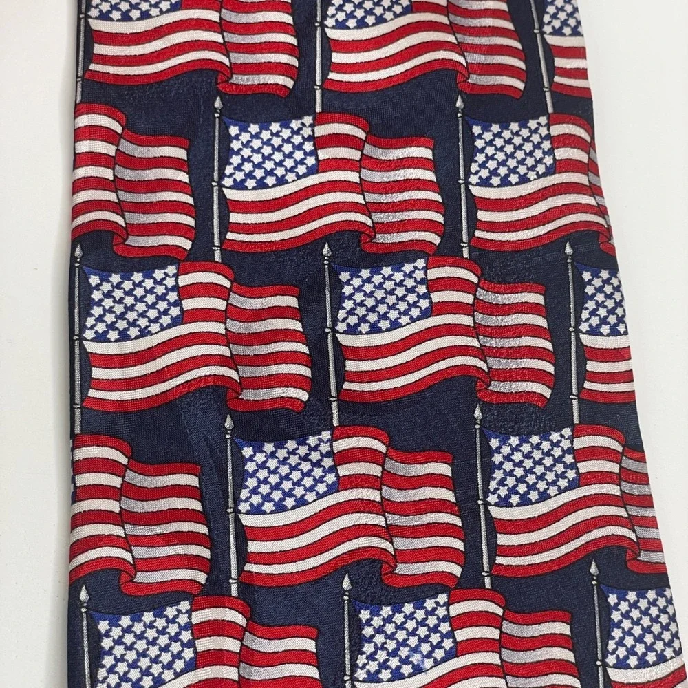 Vintage American Flag Necktie Mens Silk Patriotic USA 250th July 4th Large Print
